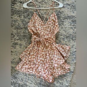Pink Lily Cream and Rust Floral Tiered Romper